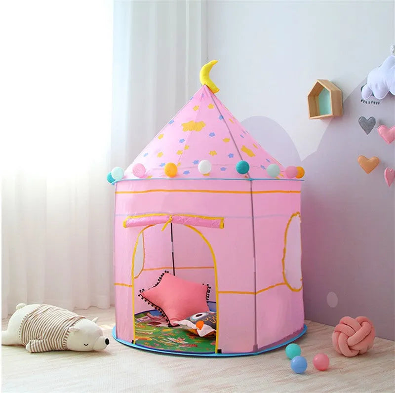 Children's toy tent in blue or pink, polyester cloth with fibre rod bracket, 105cm diameter, 135cm height