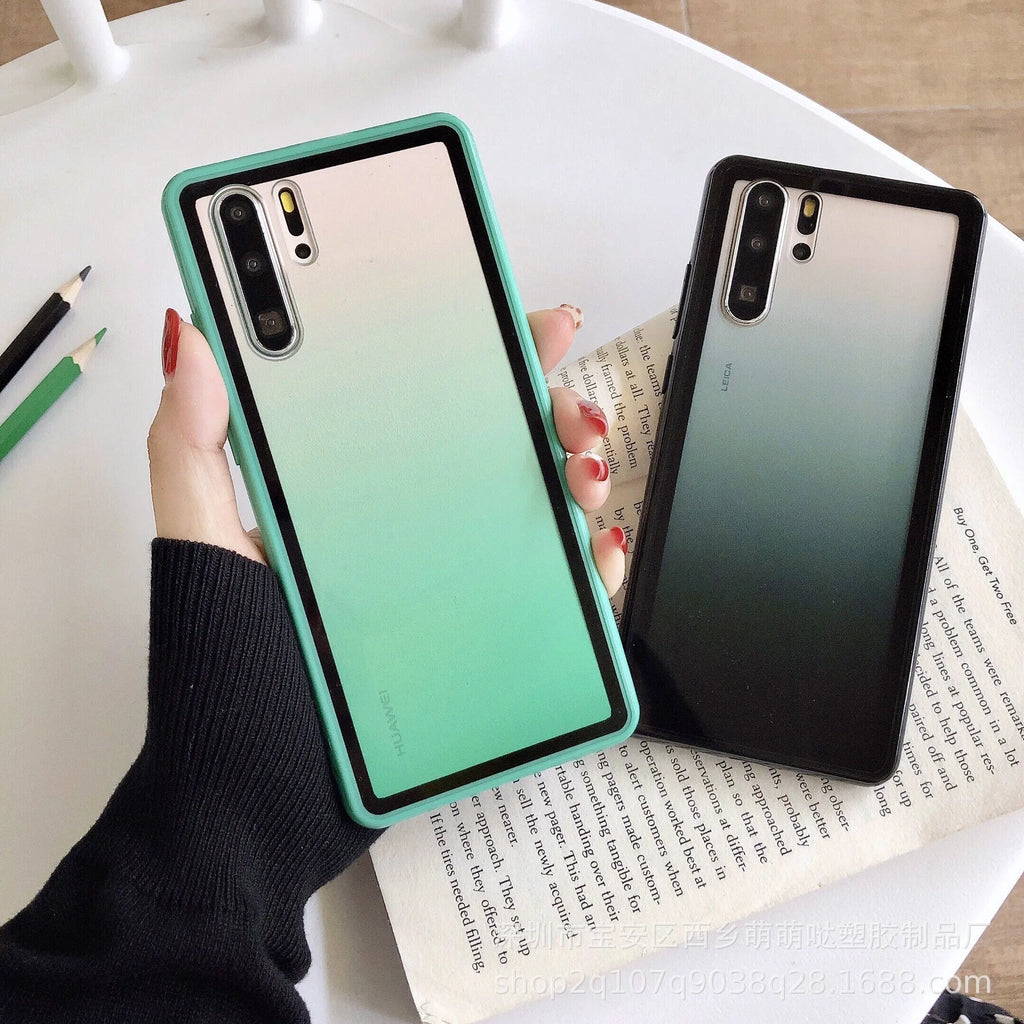 Rainbow gradient Huawei phone case in TPU and PC material showing colour transition