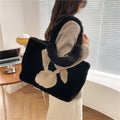 Cartoon rabbit ears plush tote bag in solid colour with shoulder strap for autumn winter use
