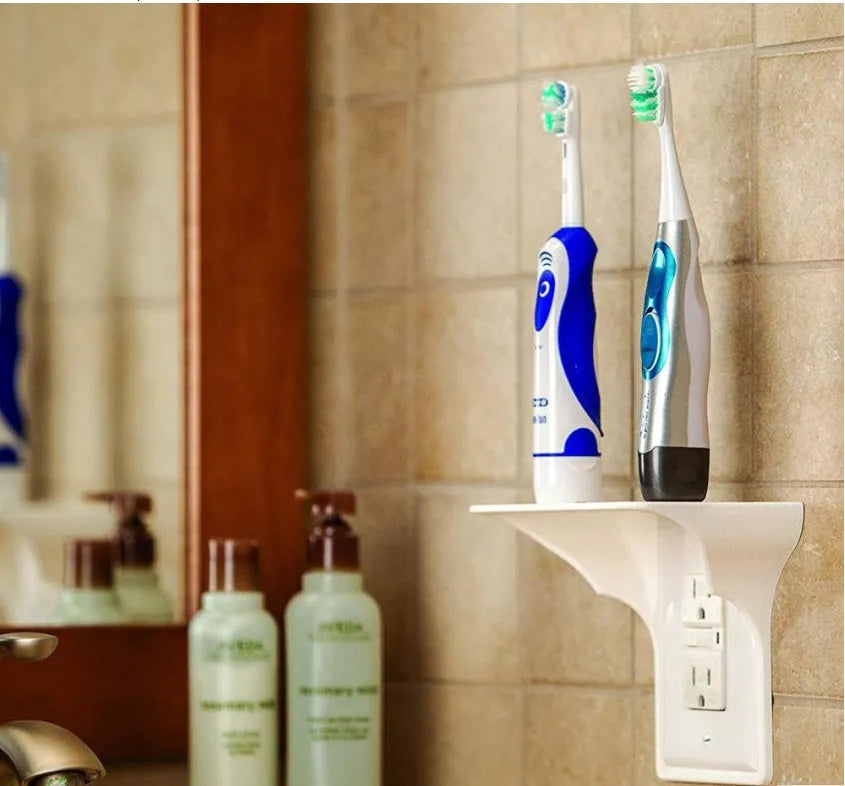 White PP socket rack organiser measuring 14cm by 10cm by 15cm on a workbench