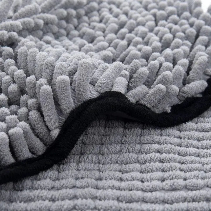 Blue dog bath robe towel measuring 62cm by 23cm for quick drying