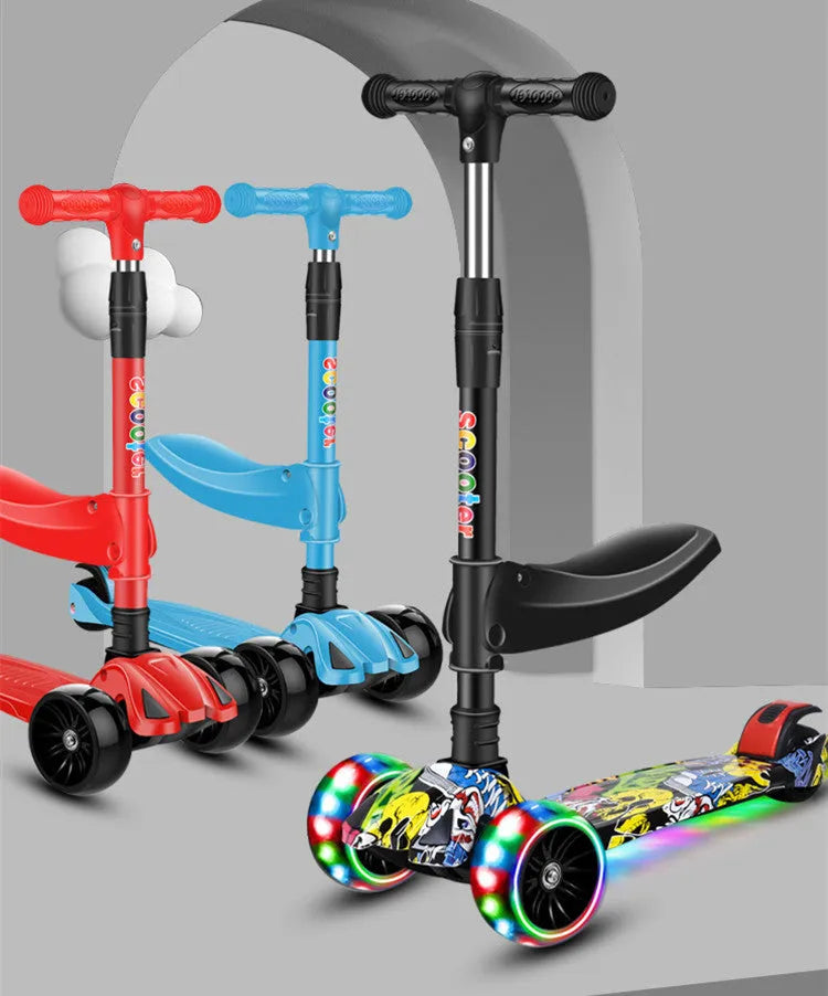 Children's three-wheel scooter with PP and inner steel plate, for ages 2-12, in black or pink