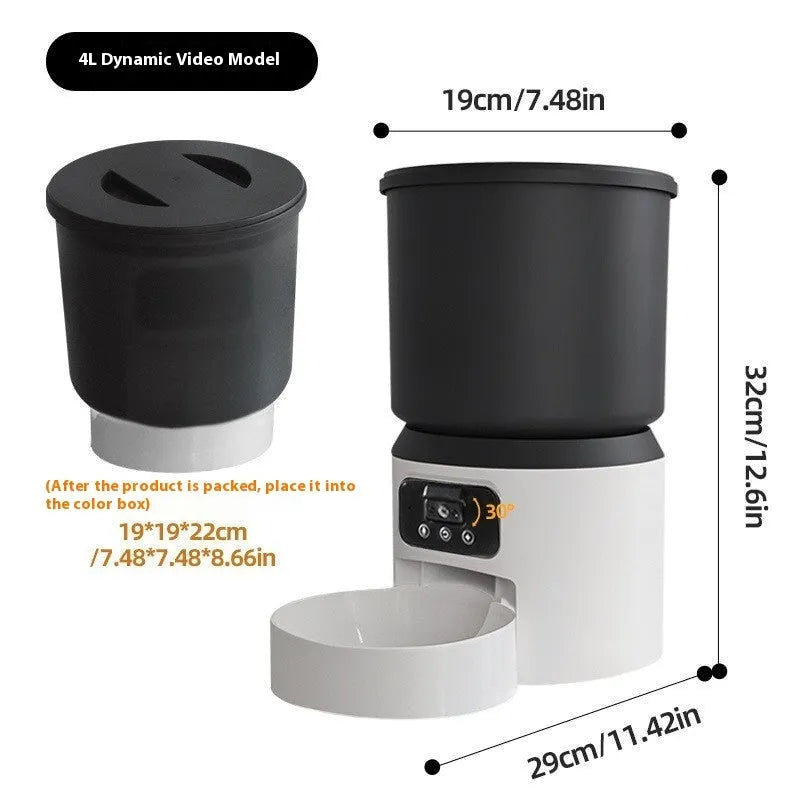4 litre capacity smart pet feeder with WiFi and optional rotatable camera on a kitchen counter