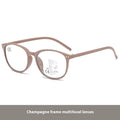 Women's multi-focus presbyopic glasses with ultra-light frame and adjustable nose pads in black and blue colour option