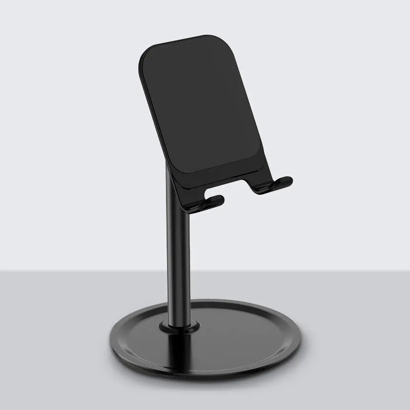 Aluminium alloy mobile phone and tablet desktop stand in black or white.