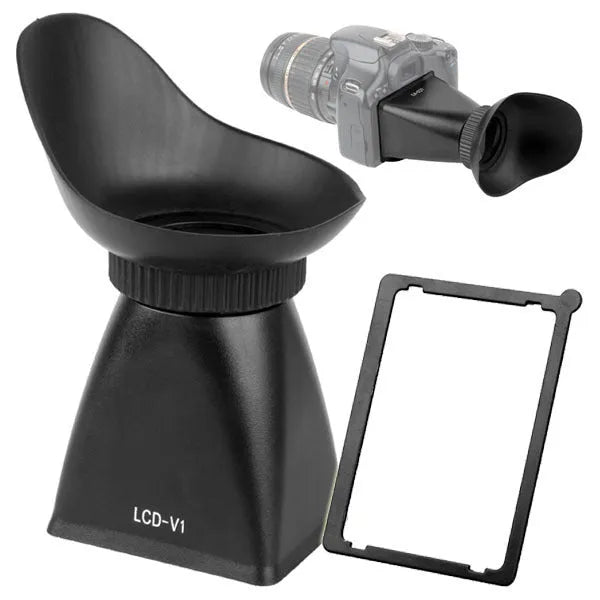 Black Camera Framing Amplifier with magnetic attachment for DSLR and mirrorless cameras, showing 2.8x magnification lens