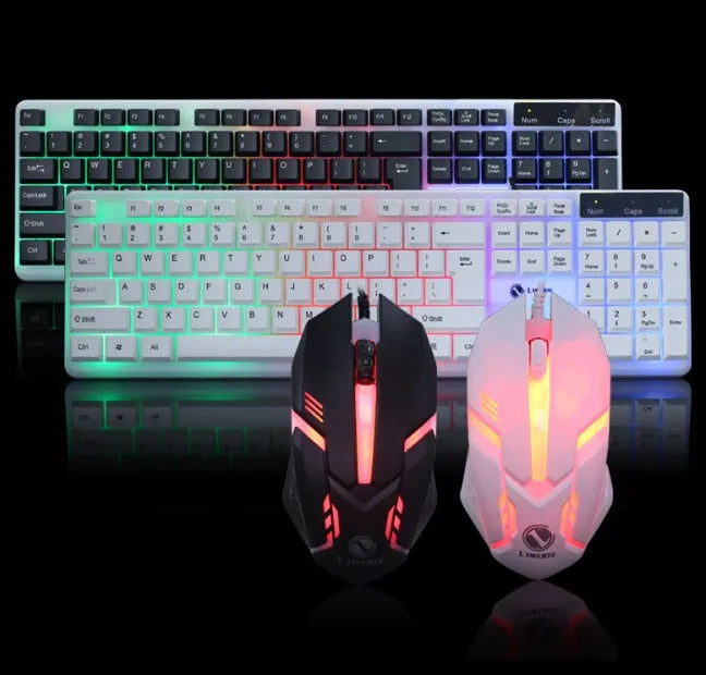 Wired USB keyboard and mouse set, 104-key keyboard and 3-button mouse, black or white, 1.5 m cable
