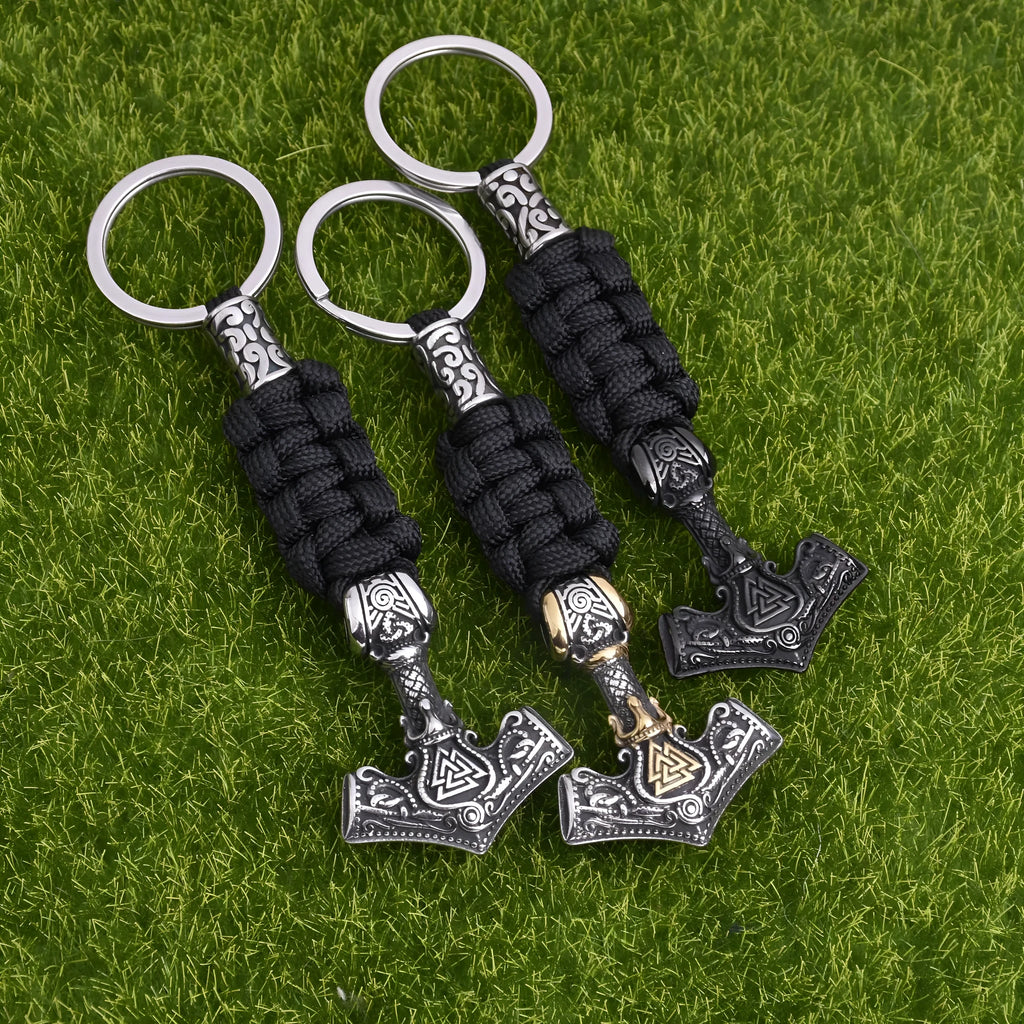 Viking triangle rune impactor keychain in stainless steel with bear, pig or small animal pattern, Black Golden Steel Colour