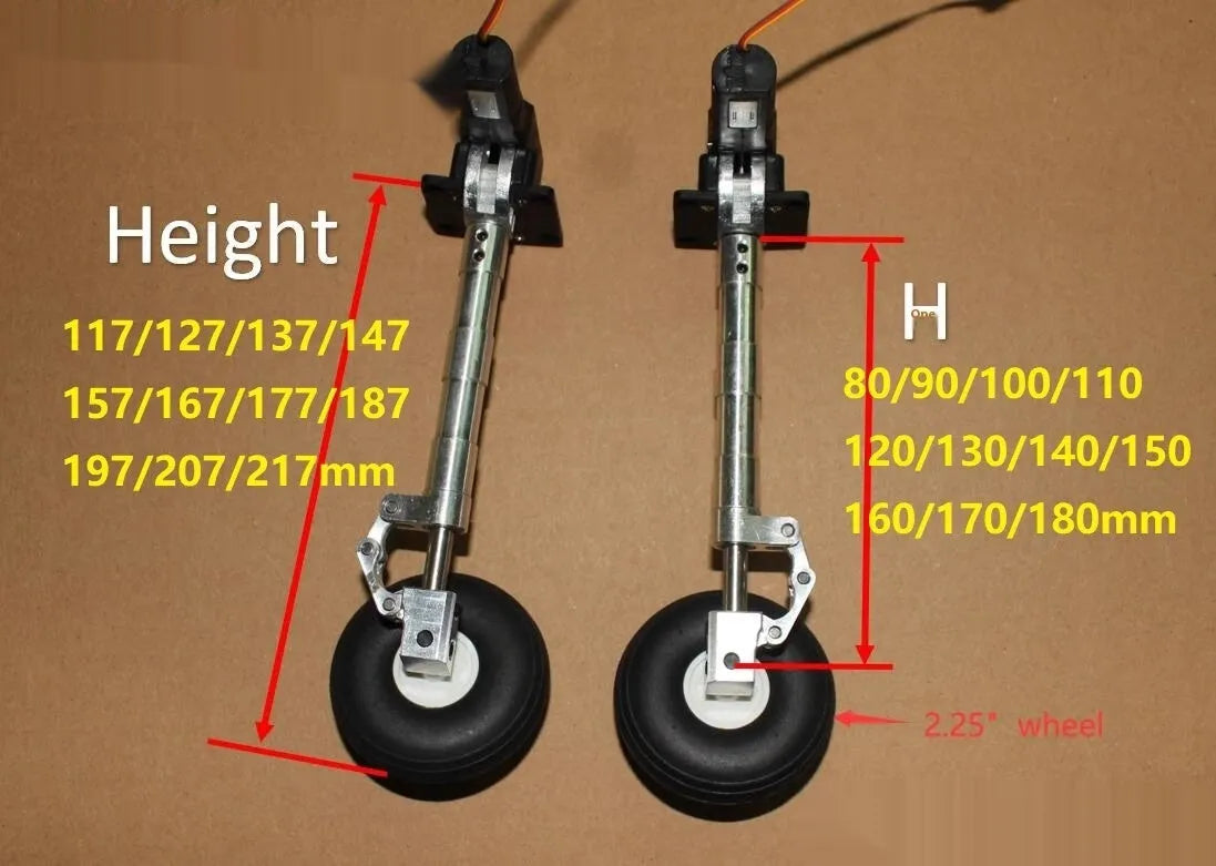 Retractable alloy landing gear for toy aircraft with shock absorption and adjustable height options