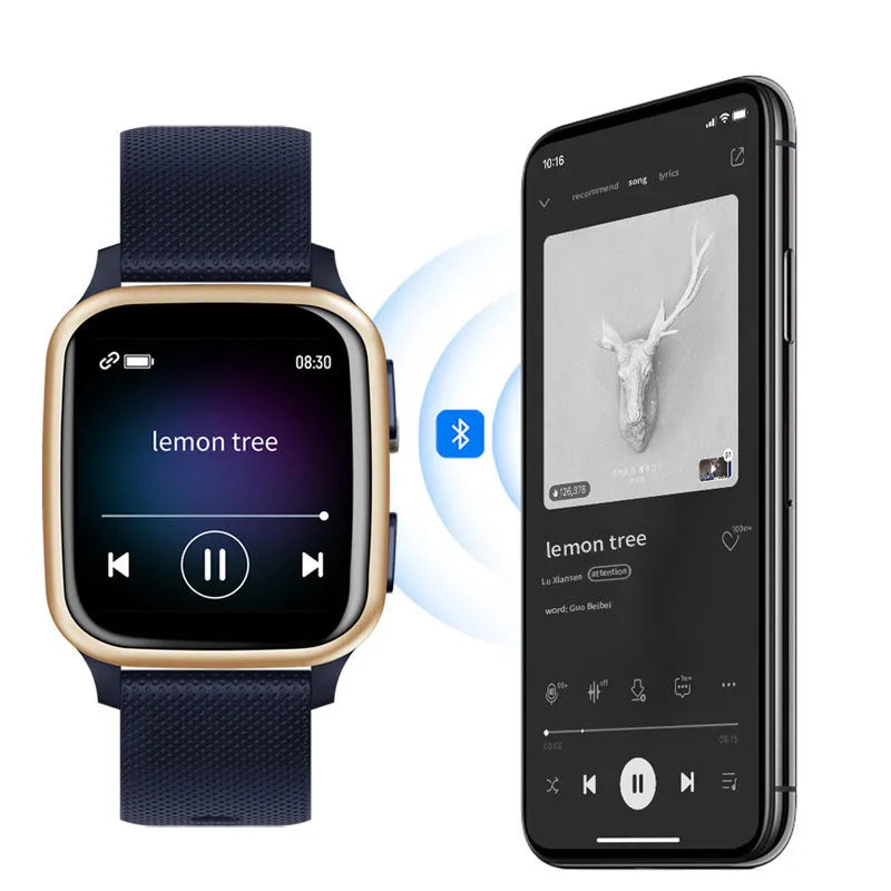 Smart bracelet with aluminium alloy case showing heart rate monitor and Bluetooth call function on wrist