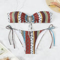 Women's mixed colour swimsuit with lace-up front and split high-cut legs