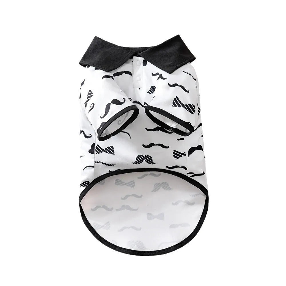White gentleman beard dog costume on small dog with polyester fabric and casual style