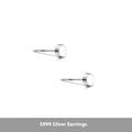 S999 sterling silver flat round ear studs in silver and black colours showing 3mm to 8mm size options