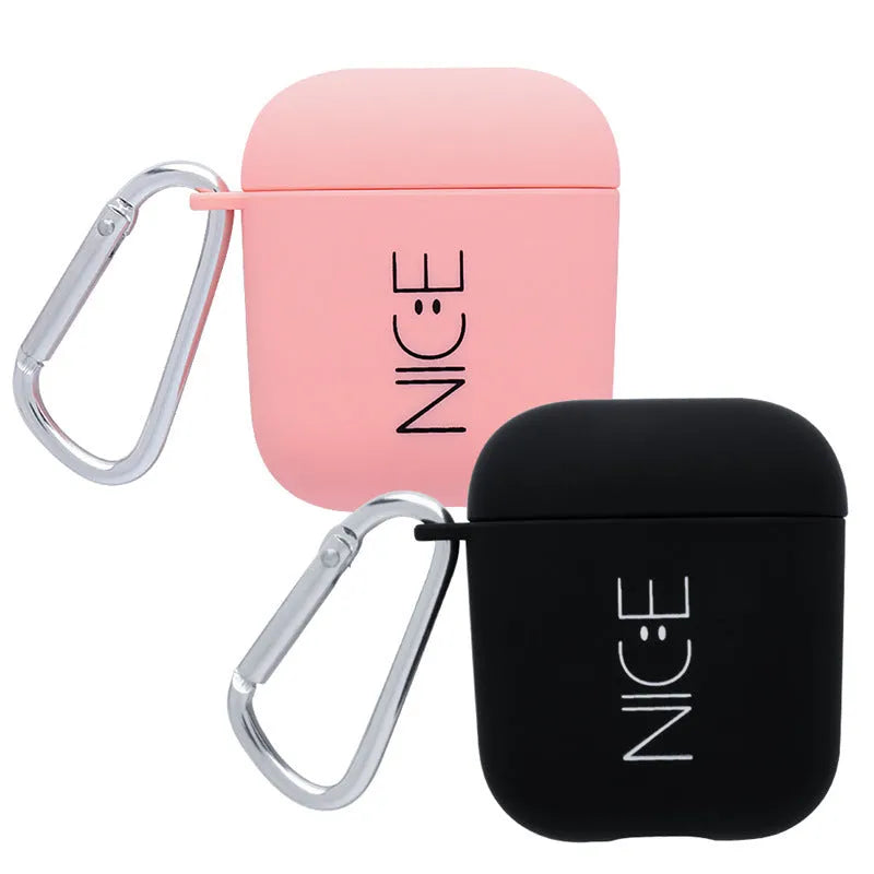 Wireless headset cover for Apple AirPods in black and pink colours with various style designs