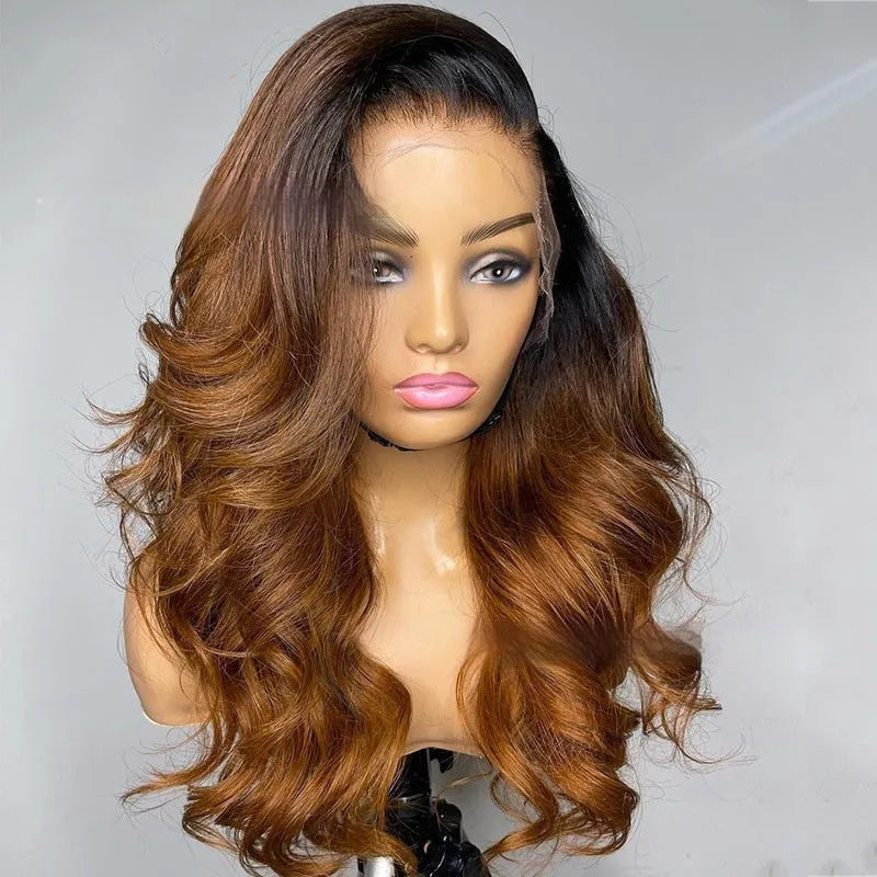 Real human hair gradient wig in Ruili style on a mannequin head, showcasing the lace front and length options.