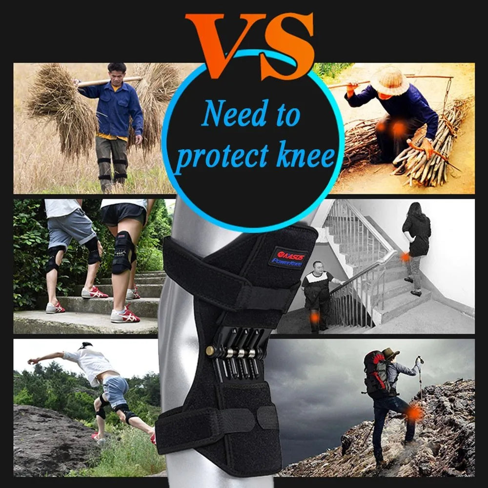 Knee brace with patella booster spring, adjustable length, breathable fabric, for mountaineering and sports support