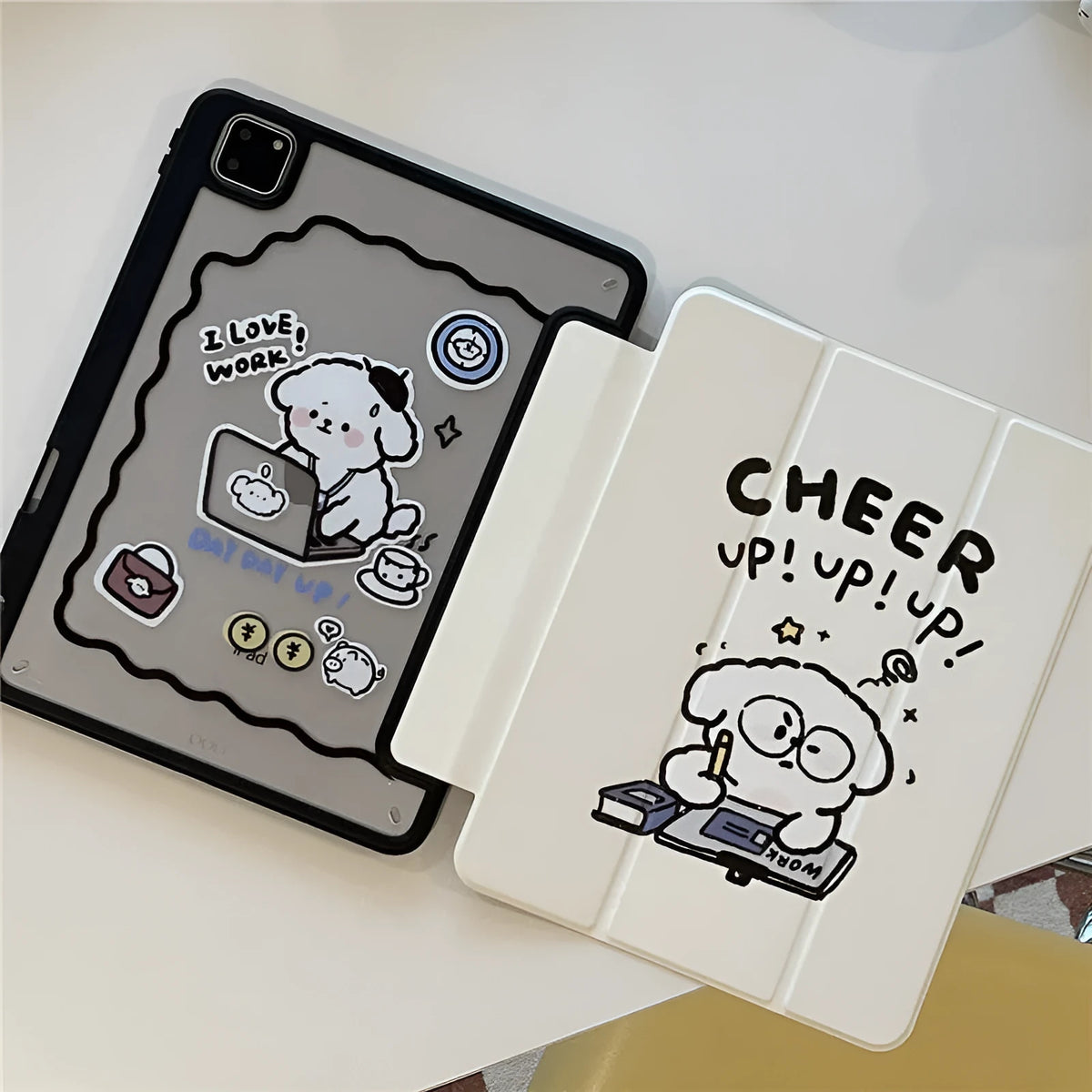 Dog cartoon iPad case with pen slot, TPU rear cover for iPad Air3 Air4 Air5 Mini6 Pro 2020 2021