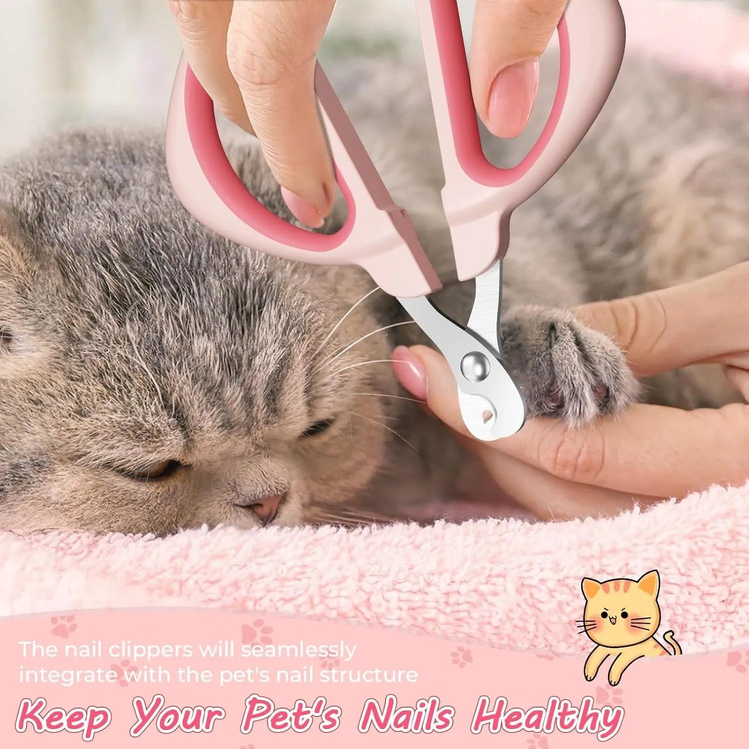 Cat nail clipper with positioning hole, stainless steel blade, blue or pink colour options