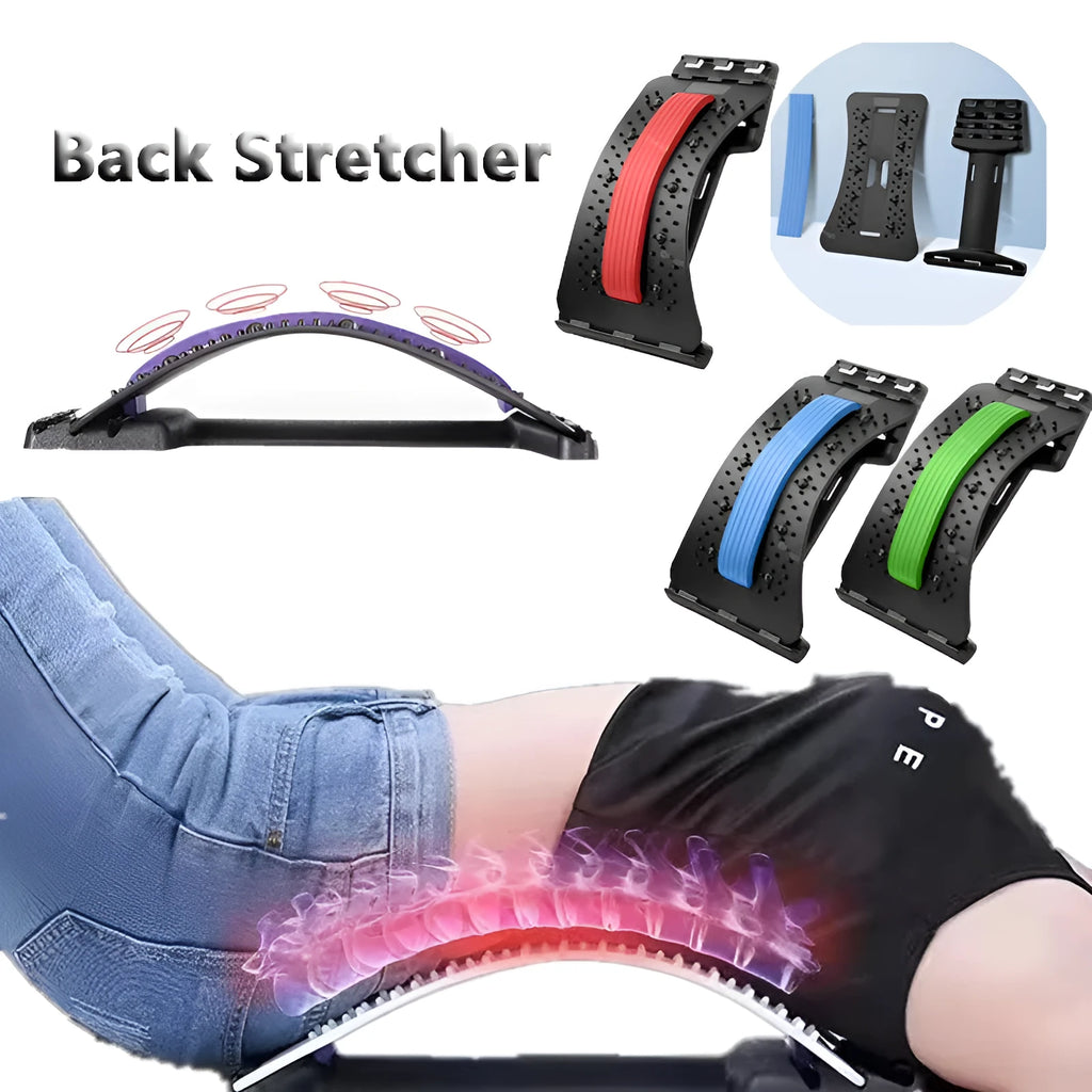 Adjustable back stretcher with 8 massage heads in blue, green, pink, purple, or red colour options