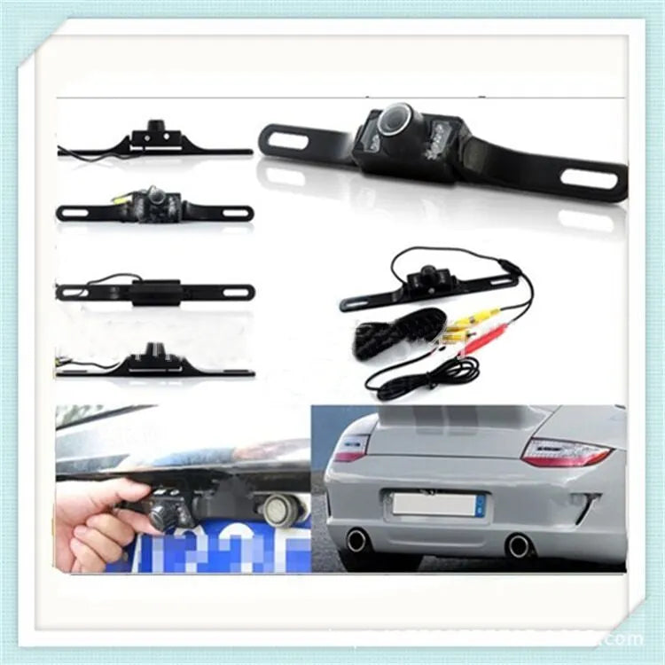 Black car reversing camera with bracket, infrared night vision, 120° view, IP67/68 waterproof, 12V, 1m power cord and 6m video cable