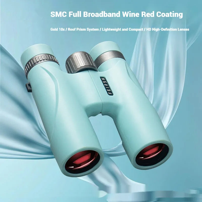 Wine Red Film Imaging Bright Binoculars in blue or grey with 10x32 specs and compact plastic body