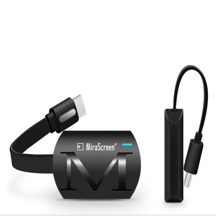 Compact black HDMI mobile phone to TV adapter dongle for 1080p screen mirroring.