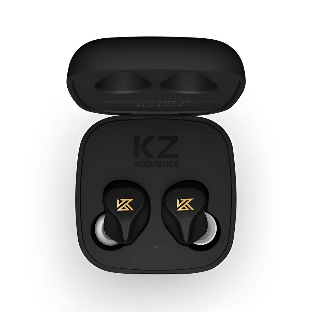 Z1 black and green true wireless Bluetooth earbuds with in-ear design and charging case