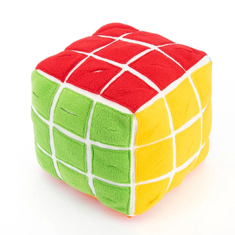 Polar fleece sniffing cube ball for dogs and cats, 15cm and 20cm, with hidden treat compartments