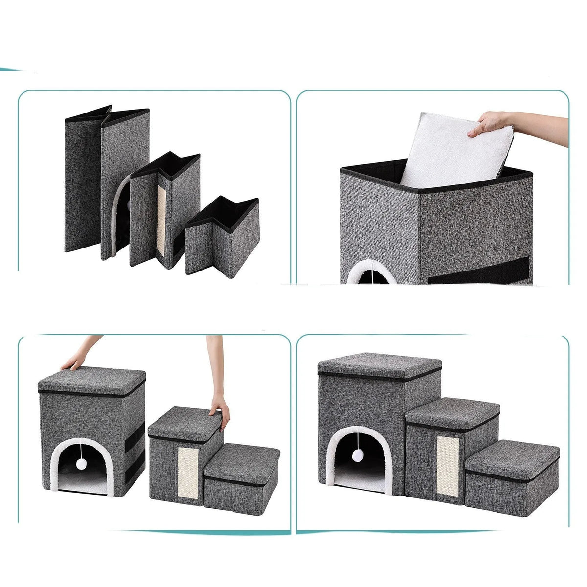 Dark grey non-slip pet sofa ladder for dogs and cats with soft cloth surface