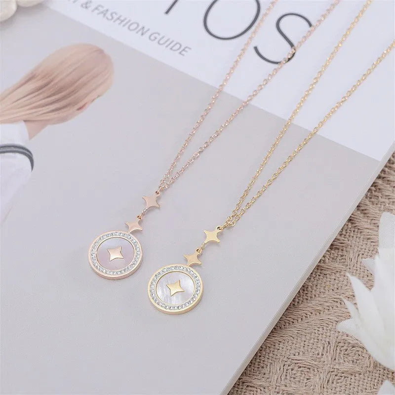 Six-pointed star titanium steel necklace for women with geometric pendant on O-ring chain