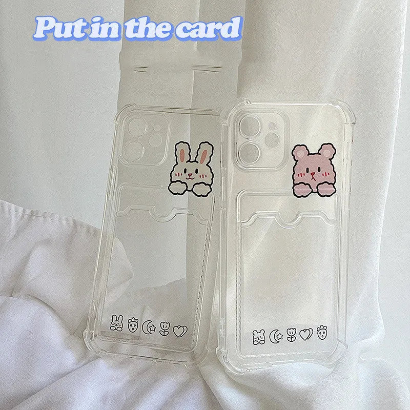 Cartoon Transparent Card Case Phone Case for iPhone with TPU material and card holder on back