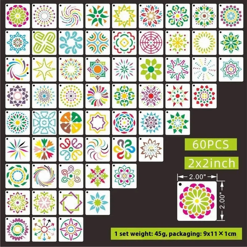 Leaves flower hollow spray painting template set with 700 PET film stencils in 2-inch size and 7 pattern categories