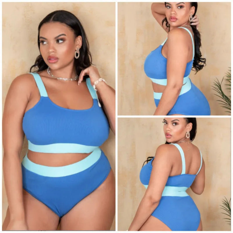 Polyester women's high-waist bikini set in briefs style with split suit design