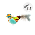 Plush bird simulation cat toy in four colour variants: blue kingfisher, coloured bird, sparrow and yellow bird