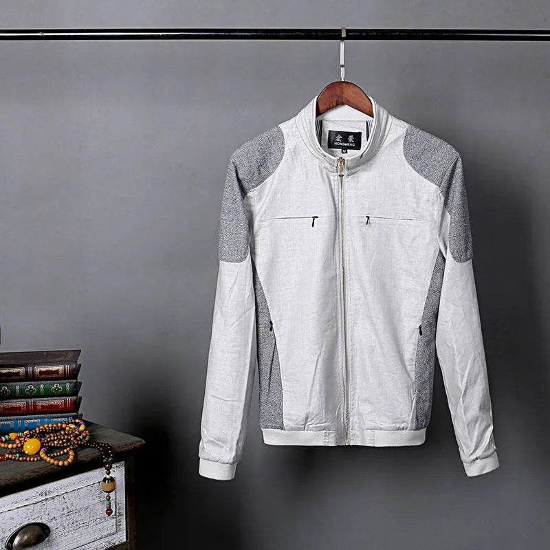 Men's linen jacket in heather grey, grass green, or blue with regular fit for plus-size wearers