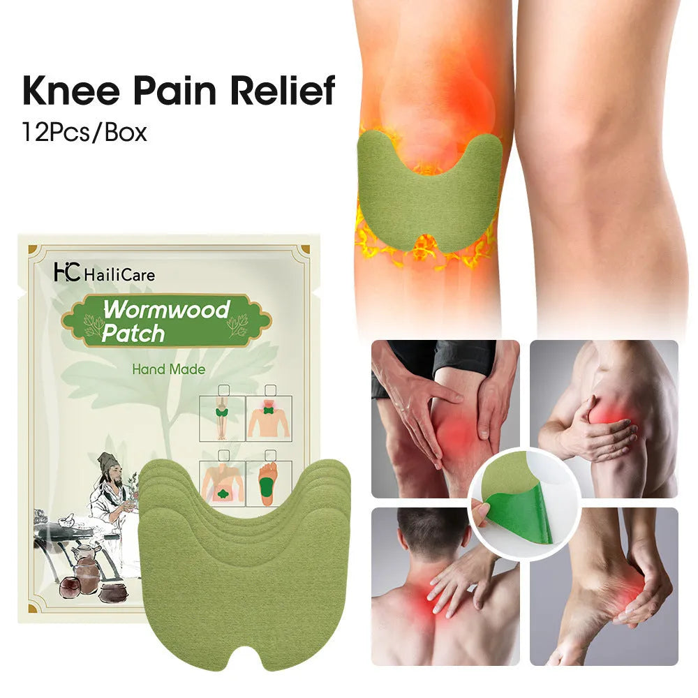 Bag containing 12 Chinese mugwort herbal patches for knee, back, neck and foot.