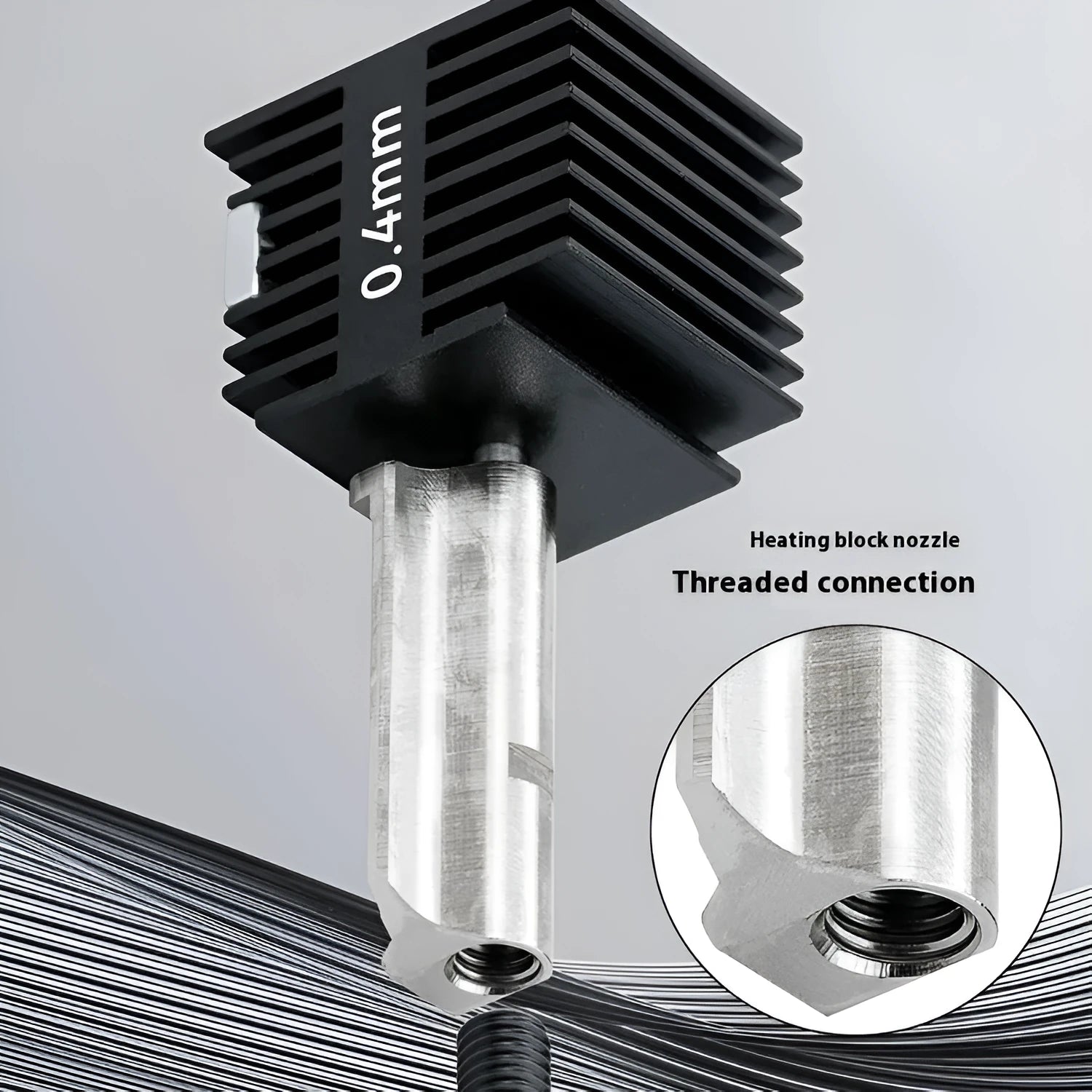 Hardened steel hot end nozzle assembly for Bambu Lab A1 Mini 3D printer with black silicone sleeve