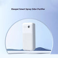 Smart Spray Odor Removal Machine for pet litter boxes, with battery compartment, mounting bracket, and purification liquid bottles.