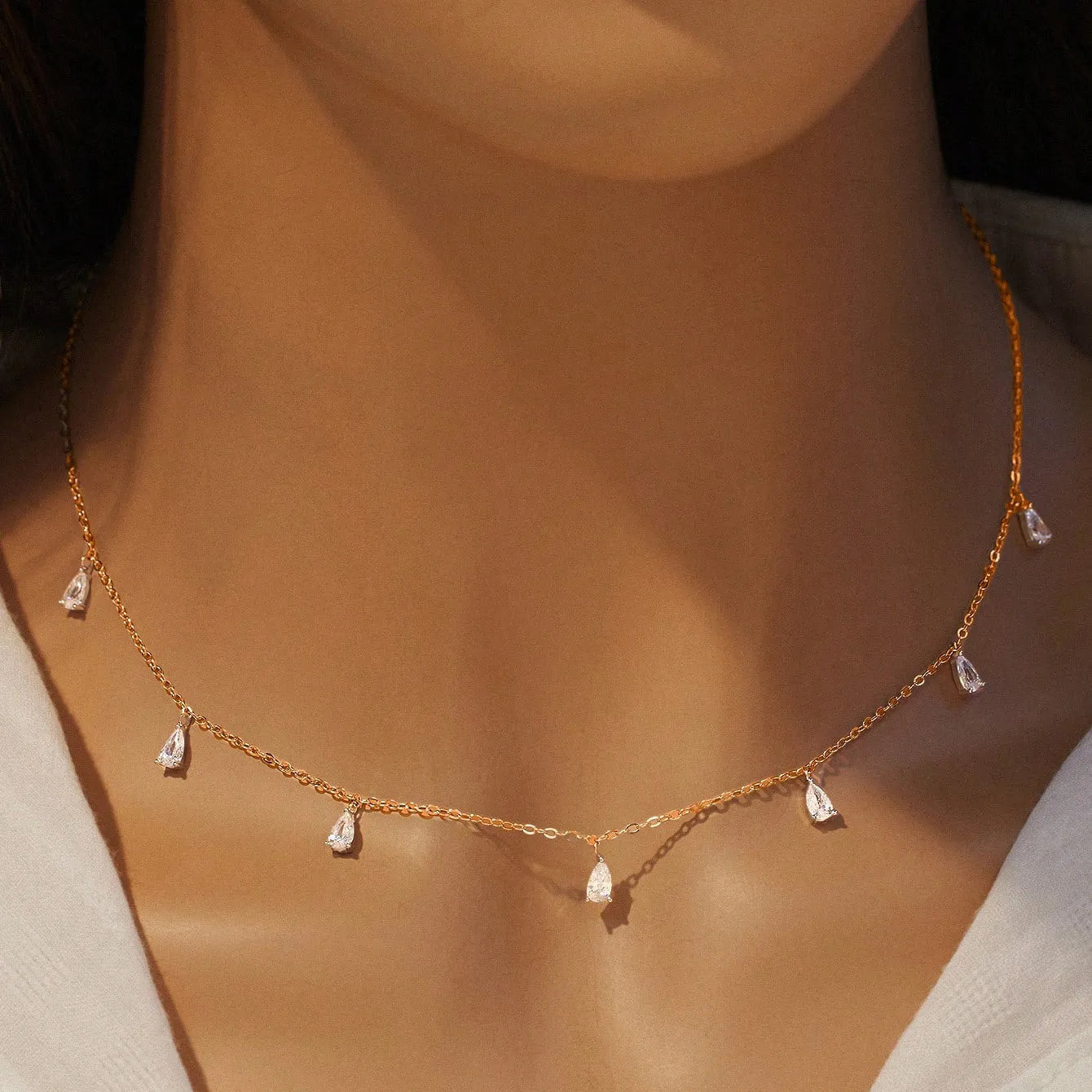 Drop-shaped artificial zircon necklace on 925 silver O-chain, adjustable 41-50cm, in silver, rose gold, or golden yellow finish