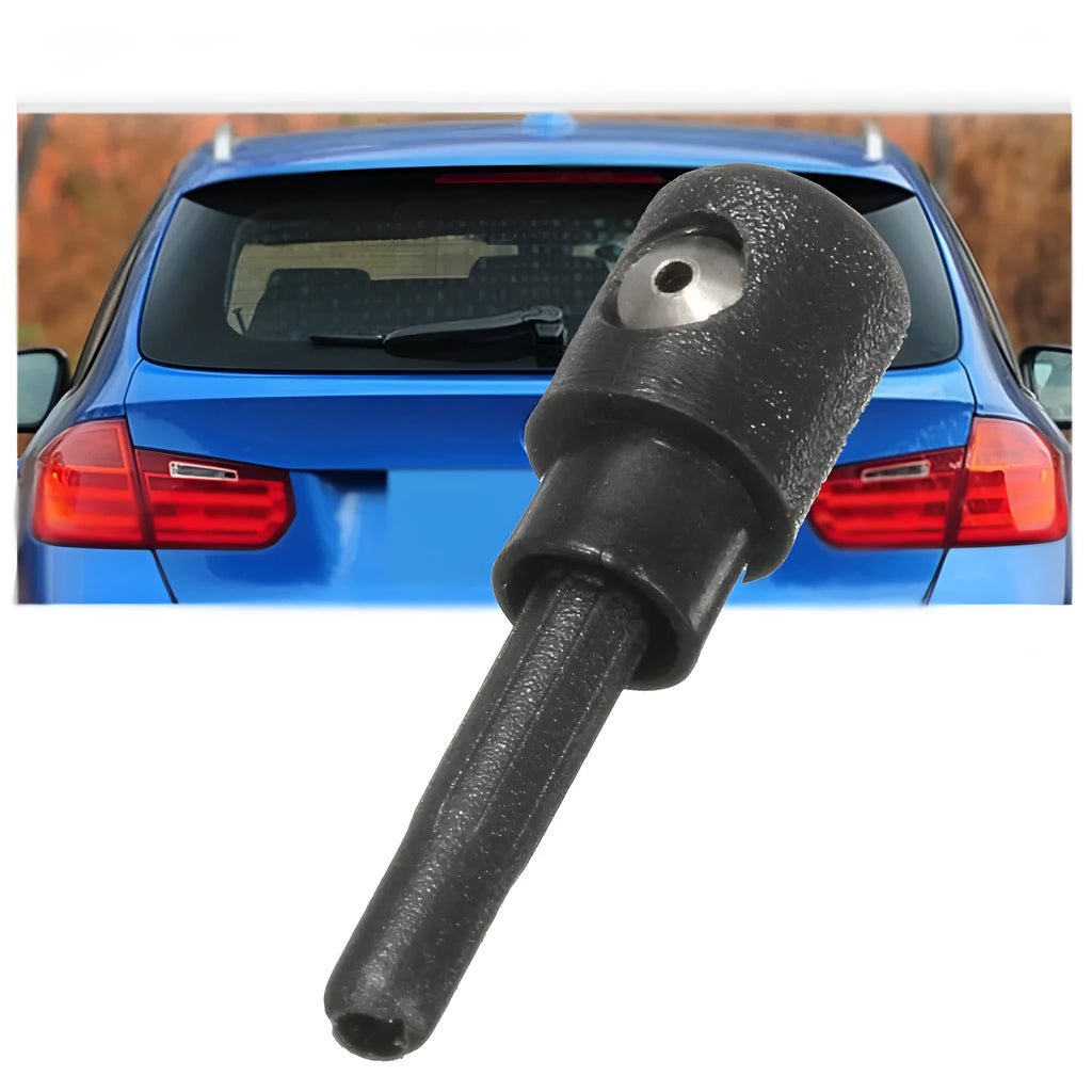 Black rear windshield washer nozzle replacement part for Volkswagen Golf and Audi Skoda cars.