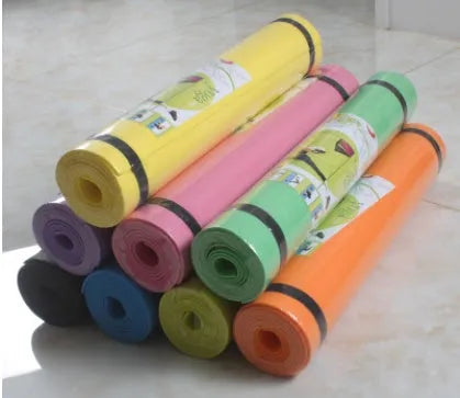 EVA yoga mat in blue with anti-skid surface, showing 173 cm length and 61 cm width dimensions