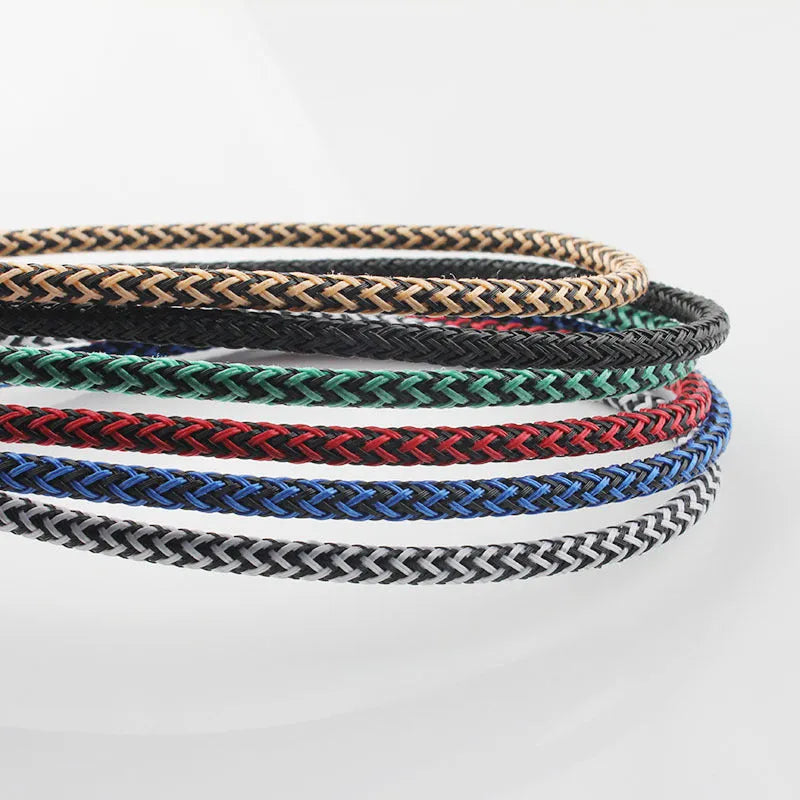 Hemp rope braided iPhone charging cable in multiple colours, showing 8PIN connector and 1m length.