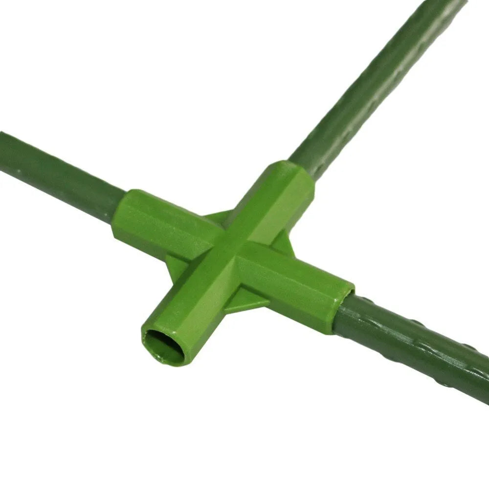 Two plastic garden connectors for 11mm poles, showing a three-way and a four-way junction.