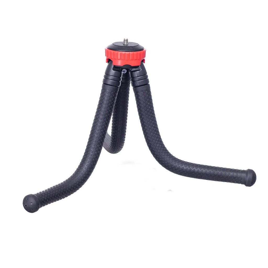 Black octopus flexible tripod stand with spherical gimbal head for mounting phones and cameras.