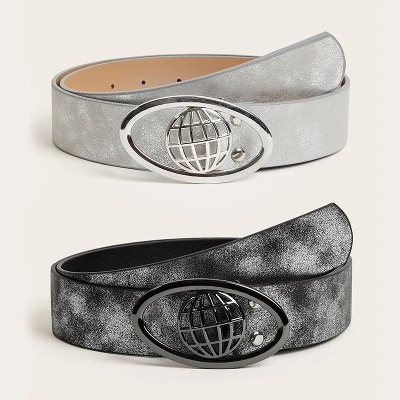 Retro oval buckle belt with 4cm wide PU leather in earthy colours