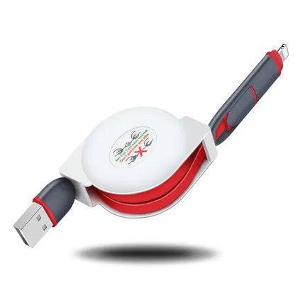3-in-1 telescopic charging cable with TPE-coated 120cm wire and titanium alloy connectors in multiple colour options