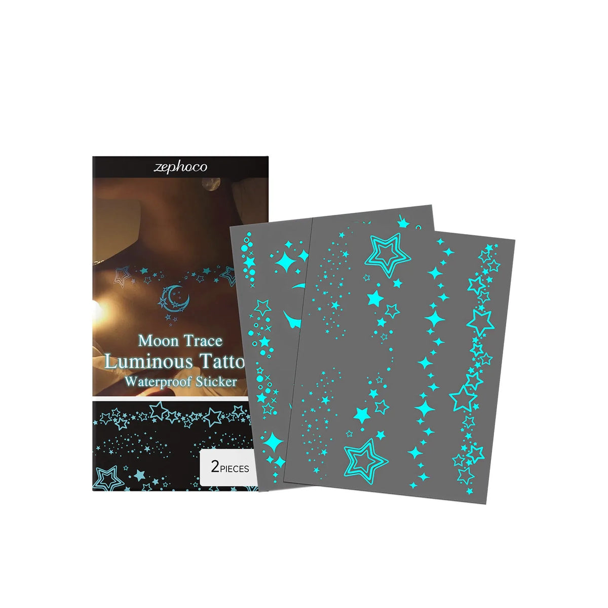 Pack of two luminous temporary tattoo stickers with a party ball design and included application paste.