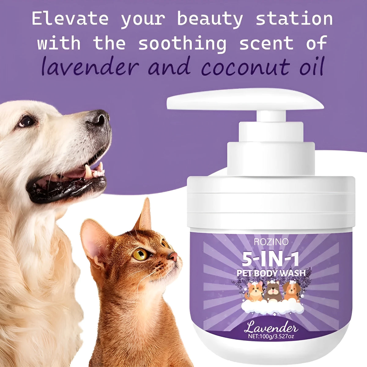 100g pet shower gel in plastic bottle for dogs and cats with sterilisation and deodorising properties