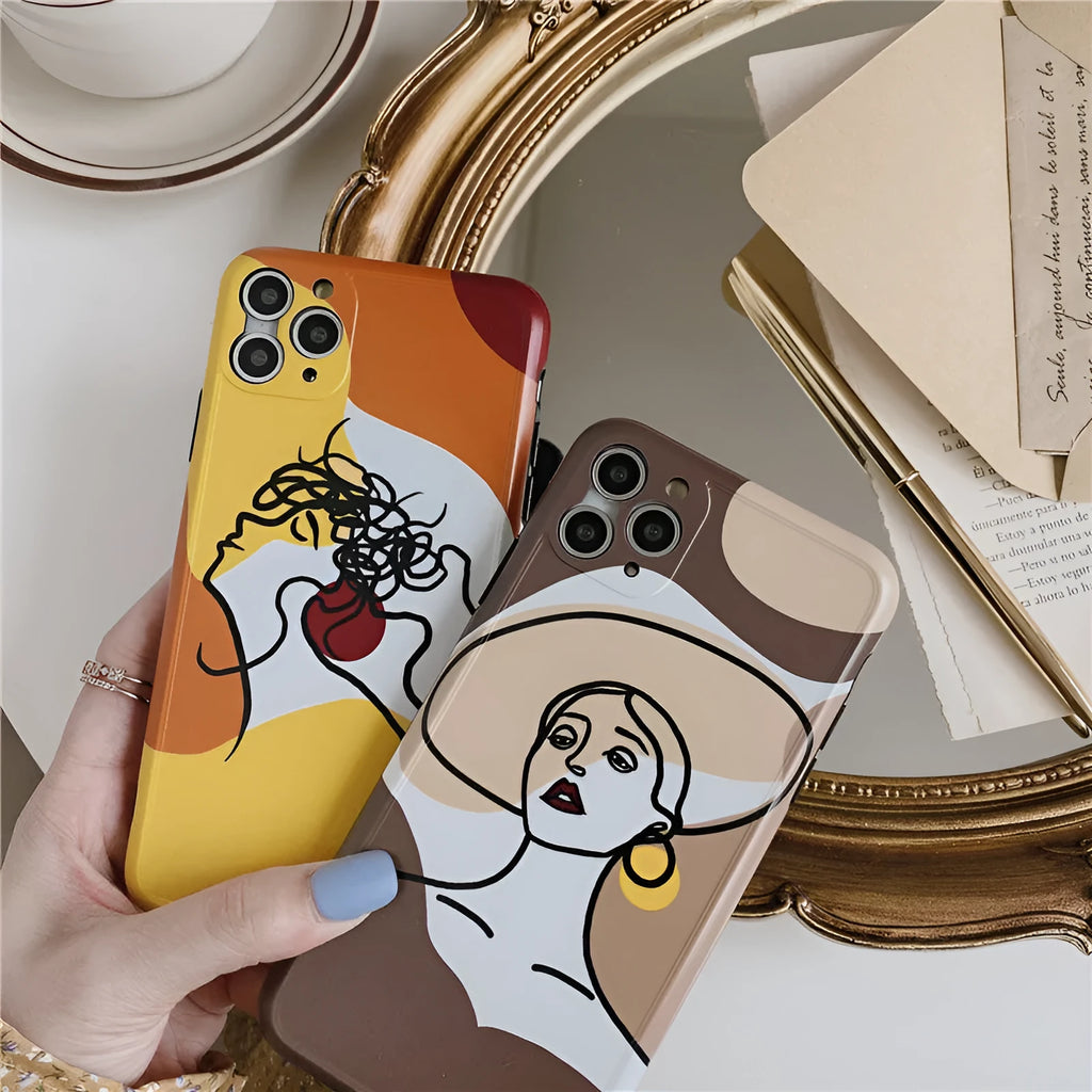 Orange yellow cartoon line art iPhone case for Apple iPhone 11 Pro Max with soft gel construction