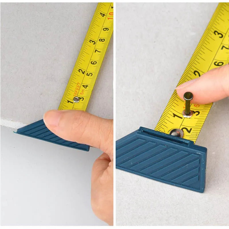 Blue aluminium woodworking cutter with one-press lock button and integrated tape measure for precise cutting
